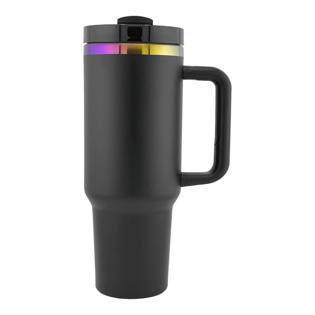 Black 40 oz Tumbler with Rainbow engraving