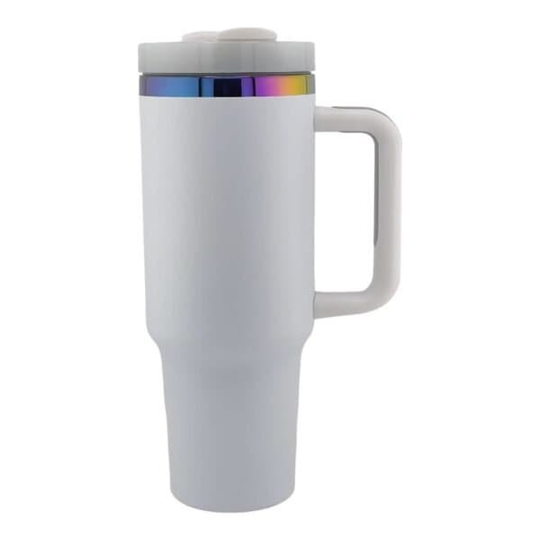 White 40 oz Tumbler with Rainbow engraving