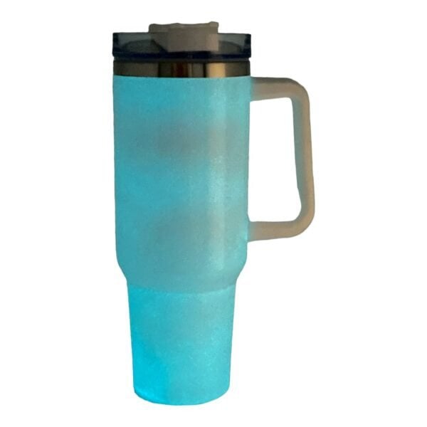 White that Glows in the dark Blue 40 oz Tumbler with Silver engraving