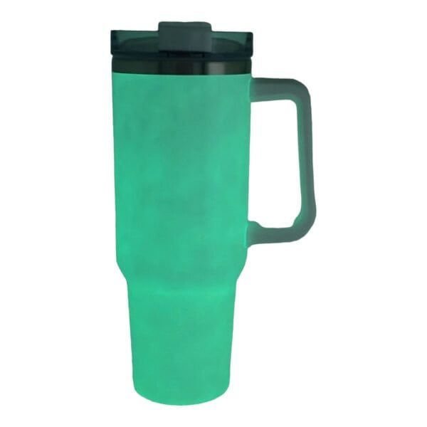 White that Glows in the dark Green 40 oz Tumbler with Silver engraving