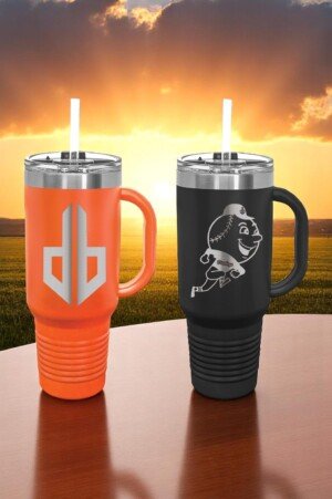 40 oz Laser Engraved Dirtbagbs Travel Mug with Handle and Straw