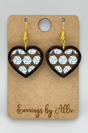 Volleyball Patternply Heart Dangly