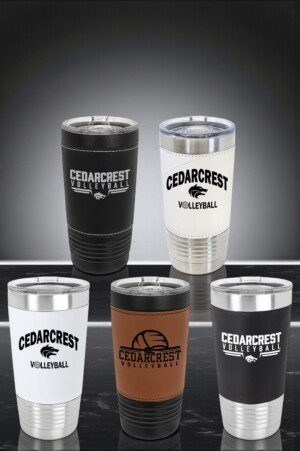 20 oz Laser Engraved Cedarcrest Volleyball Leatherette and Silicone Tumbler with Slider Lid