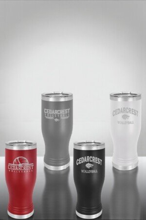 20 oz Laser Engraved Cedarcrest Volleyball Pilsner with Clear Lid