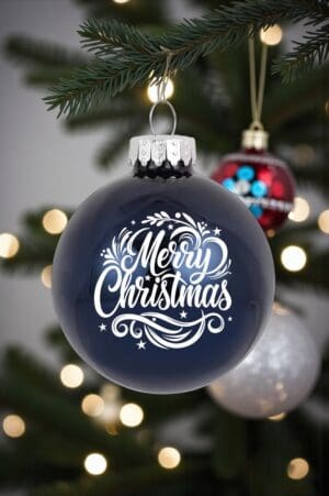 Laser Engraved Glass Ornaments - Blue Shiny