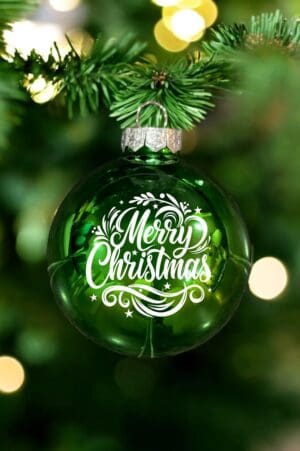 Laser Engraved Glass Ornaments - Green Shiny
