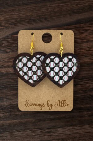 Baseball Heart Patternply Inlay Dangly