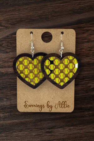 Softball Heart Patternply Inlay Dangly