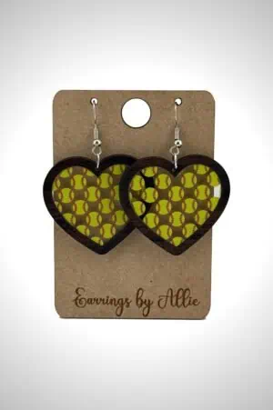 Softball Heart Patternply Inlay Dangly