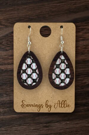 Baseball Teardrop Patternply Inlay Dangly