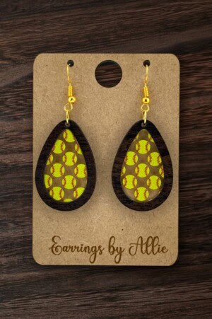 Softball Teardrop Patternply Inlay Dangly