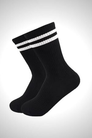 Custom Accessories Solid Color Retro Striped Crew Socks for Women